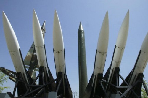 SEOUL, SOUTH KOREA - MAY 2: A stack of scrapped missiles, the South Korean Nike (L, back), the US Hawk (front) and the North Korean Scud (C, back) displayed at a war museum on May 2, 2005 in Seoul, South Korea. North Korea apparently test fired a missile into the Sea of Japan raising new fears about Pyongyang's nuclear intentions just days after a U.S. intelligence official said the secretive Stalinist state had the ability in theory to arm a missile with a nuclear warhead.  (Photo by Chung Sung-Jun/Getty Images)